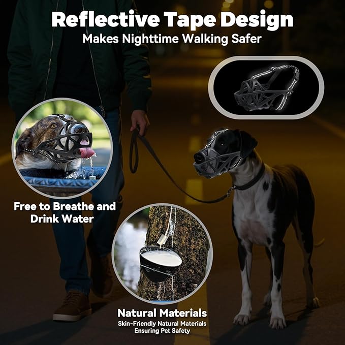 Dog Muzzle for Large Dogs, Medium and X-Large Aggressive Dog, Breathable Basket Muzzles, Suitable for Grooming Trimming Training, Allows Panting Drinking (Black, S)