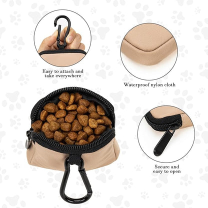 Dog Treat Pouch 2 PCS, Waterproof Small Dog Treat Bag for Leash, Hands Free Puppy Walking Bag with Carabiner, Pet Poop Bag Holder for Pet Puppy Travel or Outdoor Use, Zipper Closure to Avoid Spilling