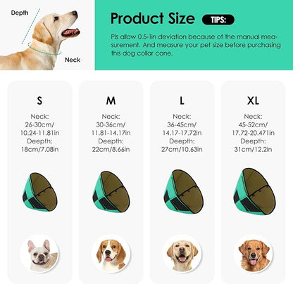 Dog Recovery Collar Cone for Medium Dogs, Adjustable Dog Cone Alternative After Surgery for Dogs to Stop Licking, Breathable Soft Cone for Medium Large Dogs, Green M