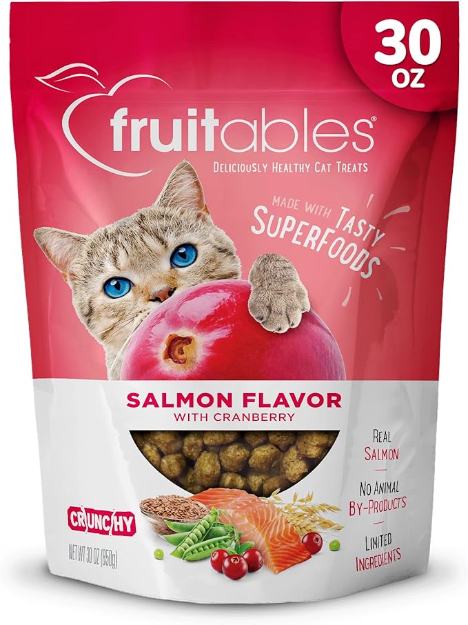 Fruitables Cat Treats Crunchy Salmon & Cranberry Cat Treats Healthy Low Calorie, High Protein Wheat, Corn & Soy Free 30 Ounces