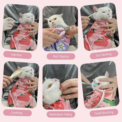 27.6" Cat Grooming Wrap,Self-Adherent Cat Wrap for Cutting Nails,Anti-Escape Cat Swaddle Wrap,Multifunctional Anti-Scratch Cat Restraint Wrap for Medicine,Nail Clipping,Ear Cleaning(Within 15lbs)