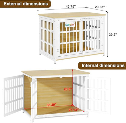 EasyCom Heavy Duty Dog Kennel Indoor with Name Tag, 41" Dog Crate Furniture for Medium Dogs, Double-Doors Sturdy Metal Dog Cage for Anxiety Dog, Decorate House as TV Stand, End Table, Bedside Table