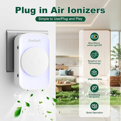 Air Ionizers for Home (4 Pack),Negative Ion Air Filter,Quiet Plug in air fresheners for Bedroom, Office, Kitchen,Garage,Portable Air Purifiers Odor, Smoke Dust, Pets, Mini Air Cleaner White