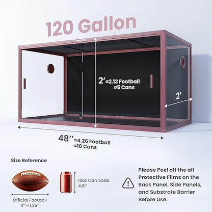 120 Gallon Reptile Terrarium, 48" x 24" x 24" Reptile Enclosure with Sliding Door Top Screen Ventilation,Blue Tongue Skink Tank for Easy Maintenance