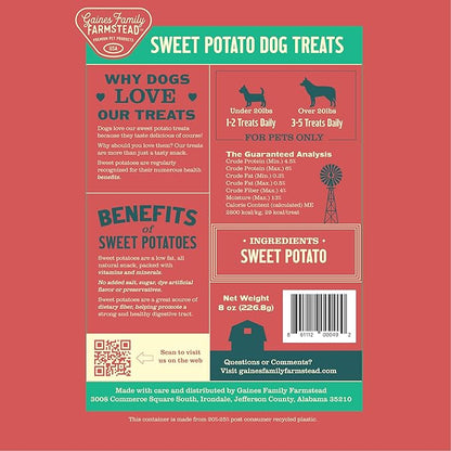 Gaines Family Farmstead Sweet Potato Chips for Dogs - 8 oz Single-Ingredient, All-Natural Dog Treats, Grain-Free & High in Fiber, Made in USA, Crunchy Training Treats
