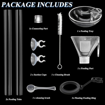 Aquarium Fish Shrimp Feeding Dish Set, Shrimp Feeding Dish Set, Transparent Shrimp Feeding Adjustable Tube with Feeding Ring, Cleaning Brush for Fish Tank and Preventing Food Scattering (Large)