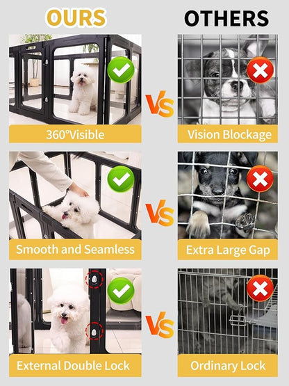 Dog Playpen, Clear Acrylic Plastic Puppy Playpen Indoor, Pet Pen for Puppy Cat Bunny, Transparent Easy Assemble Foldable Whelping Box for Dogs, Puppy Playpen with Gate (23.6" Height, 10PCS)