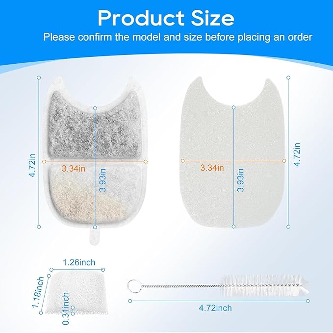 6 Set Cat Water Fountain Filters & Sponges for 135 fl oz/4L Wilreless Cats Drinking Water Fountain, Cat Fountain Pump Replacement, YPD-C004P YPD-C004S Pet Fountain Replacement Filter