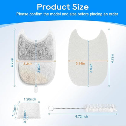 6 Set Cat Water Fountain Filters & Sponges for 135 fl oz/4L Wilreless Cats Drinking Water Fountain, Cat Fountain Pump Replacement, YPD-C004P YPD-C004S Pet Fountain Replacement Filter