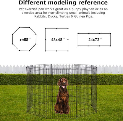 8-Panel Tall Dog Playpen Crate Fence Pet Kennel Play Pen Exercise Cage, 42-Inch, Black