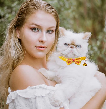 16 PCS Cute Cat Collars with Bells - Breakaway Collars for Girls & Small Kittens - Pink, Bowtie Design - Kitten Supplies