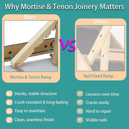 Dog Ramp for Bed, Upgraded 46.8" Long Portable Dog Ramp for Couch, Wood Folding Pet Ramp for All Breeds Large Old Dogs to Get on Bed, 5 Adjustable Heights 14.8" to 26.2" (Wood, Up to 150lbs)