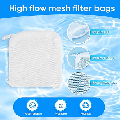 Aquarium Filter Media Bags for Aquarium with Zipper, Fine Mesh Bag Reusable Strong Polyester for Activated Carbon, Bio Filter Balls, Ceramic Rings, Filter Stones, White 10PCS 3.93" x 3.93"