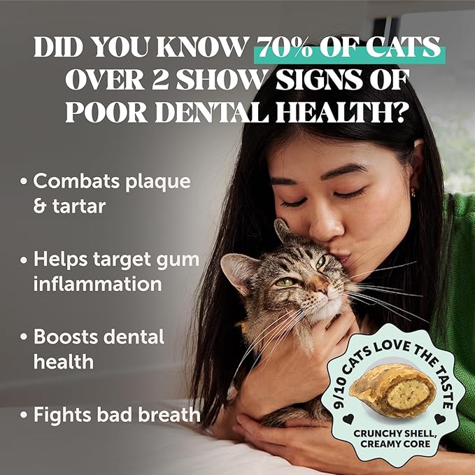 Fresh Dental Bites for Cats - Crunchy & Creamy Cat Dental Treats for Fresh Breath, Plaque + Tartar Control, Cleans Teeth + Gums, Daily Cat Oral Care (30 Day Supply)