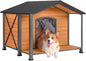 Aivituvin Dog House with Anti-Chewing Metal Frame Outdoor Large Wooden Dog Kennel Outside with Overhang Roof Large Porch Weatherproof