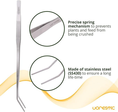 2 Pcs Heavy Duty Reptile Feeding Tongs, Aquarium Tweezers 18 Inch, Straight and Curved Extra Long Tweezers, Reptile Tongs, Aquarium Tongs, Aquarium Tweezers Extra Long