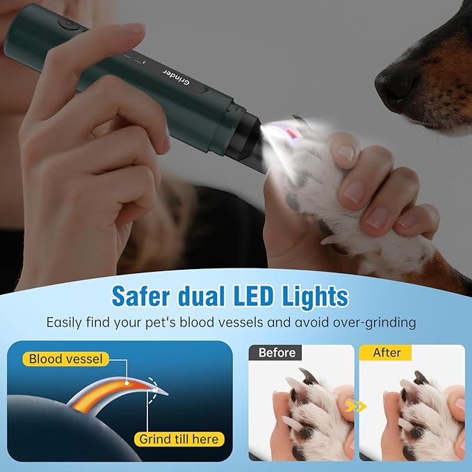 Dog Nail Grinder, 7-Speed Quiet Electric Dog Nail Trimmers, Dog Nail Clippers with Sponge Dust Collection & File for Small Medium Large Dogs, Rechargeable Pet Paw Grooming Supplies Ki(Green)