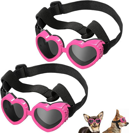 2 Pack Small Dog Sunglasses UV Protection Goggles Eye Wear Protection with Adjustable Strap Doggy Heart Shape Anti-Fog Sunglasses for Pet Dogs Sun Glasses Doggie Windproof Glasses, Pink