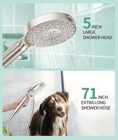 Filtered Shower Head with Handheld, High Pressure 9 Spray Mode Brushed Nickel Showerhead with Filters, detachable shower head,Water Softener Filters Beads for Hard Water - Remove Chlorine