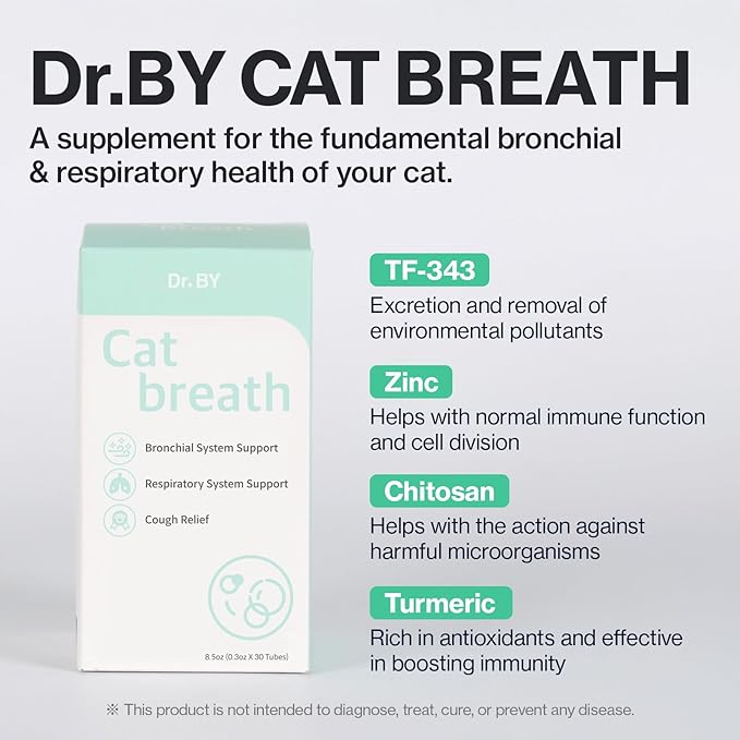 Dr.by Cat Breath Bronchial Supplements Cat Sneezing Treatment Asthma Cold Cough Nose Relief Respiratory&Immune Support with TF-343-30 lickable Formula Individually Packaged, Chicken (3 Packs (25.5OZ))