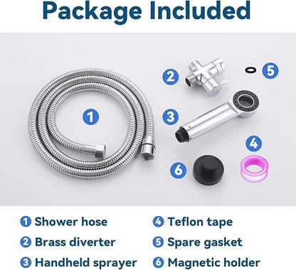 Dog Shower Attachment, 3 Mode Handheld Sprayer with ON/OFF Switch, G1/2" Metal Diverter, 100 Inches Stainless Steel Hose, No Drill Holder, for Pet and Dog Washing in Bathroom