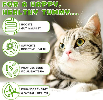 3 in 1 Probiotics for Cats, Cat Digestive Support,Daily Digestive Health Supplement with Multiple Strains of Bacteria Help with Diarrhea,Gas and Bloating, Cat Herbal Supplements- 60ml