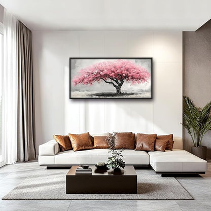 Extra Large Framed Pink Tree Wall Art,Abstract Tree of Life Wall Decor,Pink and Grey Pictures for Living Room,Canvas Print Painting Modern Artwork Bedroom Office Bathroom Home Decor 60L x30W