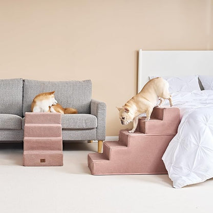 EHEYCIGA Dog Stairs for High Bed 22.5" H, 5-Step Dog Steps for Bed, Pet Steps for Small Dogs and Cats, Non-Slip Balanced Pet Ramp Indoor, Pink