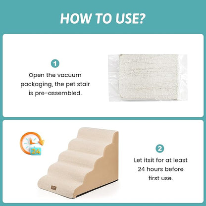 Extra Wide Dog Stairs 19.7" Width, Pet Step for Small Medium/Large Dog, Puppy or Cat, Pet Ramp for High Bed or Car, High Density Foam Ladder, Stable, 5 Step, 19.7x33x22.4 in, Beige