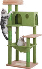 54” Cat Tree for Large Cats Big Cat Tower with Enlarged Hammock 21.6x17.7” Spacious Cats Condo House, Roomy Top Bed,Multiple Scratch Posts and Pad for Indoor Adult Cats (Green, Large-54)