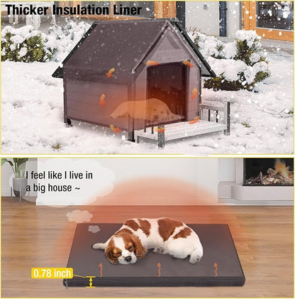 Aivituvin Dog House Outdoor With Metal Frame, Insulated Dog Kennel Outside for Small To Medium Breed, 45" Weatherproof Large Dog Shelter with Anti-Chewing Iron Frame, White (45" D x 32.9" W x 32.6" H)