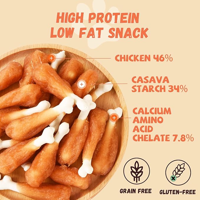 Dog Treats, Chicken Wrapped Calcium Bone Rawhide-Free Grain-Free Training Treats for Dogs Teeth Cleanning Breath Fresh Dog Chewy Snacks for Medium Large Dogs 10.6oz or 18-19 pcs