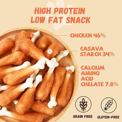 Dog Treats, Chicken Wrapped Calcium Bone Rawhide-Free Grain-Free Training Treats for Dogs Teeth Cleanning Breath Fresh Dog Chewy Snacks for Medium Large Dogs 10.6oz or 18-19 pcs