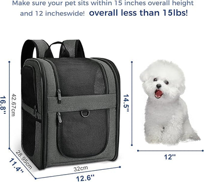 Apollo Walker Pet Carrier Backpack for 4-15lb Cats and Dogs, Puppies, Safety Features and Cushion Back Support | for Travel, Hiking, Outdoor Use (Gray)