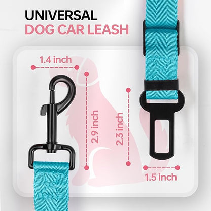 3 Pack Thickened Adjustable Dog Car Harness, Retractable Dog Car Harness Adjustable Dog Seat Belt for Car, Dog Car Leash Made of Thickened Nylon Material and Reinforced Metal Hook, Light Blue