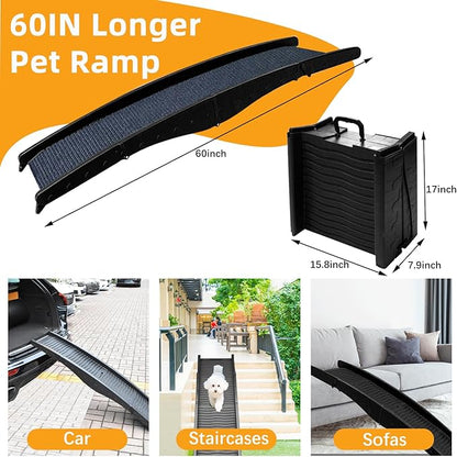 Dog Ramp for Car, Pet Ramp with Removable Non-Slip Pads for Large Small Medium Dog Cat, 60''x16'' Folding Pet Ramp to Get on Truck SUV Van Up to 150LBS, Car Ramp for Pets Outdoor Indoor