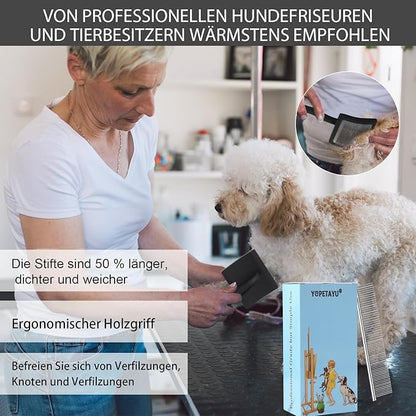 Dog Slicker Brush for Shedding and Grooming Medium or Long Haired Cats, Extra Long & Soft Pin Slicker Brush for Removes Loose Hair, Tangles, Knots, Undercoat, Free Pet Comb, Large Black