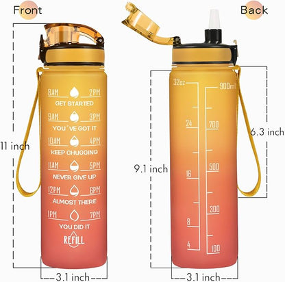 Enerbone Water Bottle, Leakproof BPA & Toxic Free, Motivational Water Bottle with Times to Drink and Straw, Fitness Sports Water Bottle with Strap for Office, Gym, Outdoor Sports
