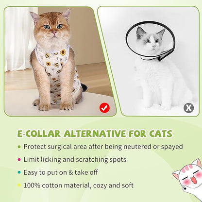 2 Packs Cat Surgery Recovery Suit Surgical Clothes Abdominal Wounds Anti-Licking Cat Bodysuit Onesie Substitute E-Collar& Cone