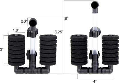 AQUANEAT 4 Pack Double Bio Sponge Filter, for Fry, Betta, Shrimp, Nano, Aquarium Fish Tank (Small up to 20 Gal)