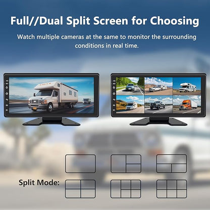 6 Channel Backup Camera System,1080P Rearview Camera with Carplay & Android Auto,GPS Navigation, Touchable 11 inch Monitor & Loop Recording DVR car Stereo, for RV/Truck/Trailer Pickup,128GB Card