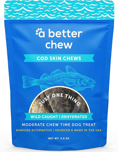 A Better CHEW – Wild Caught Cod Skin Dog Treats | Sourced and Made in The USA, Single Ingredient, Dehydrated | Natural, Healthy Alternative to Rawhides + Bully Sticks, Long Lasting Chew