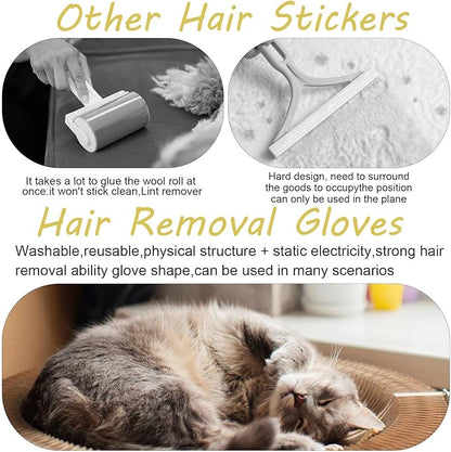 2Pcs Pet Hair Removal Gloves, Reusable Pet Cat Dog Hair Removal Grooming Gloves, Electrostatic Cat Grooming Glovee for Hairs Removals, for Couch, Furniture, Carpet, Car Seat