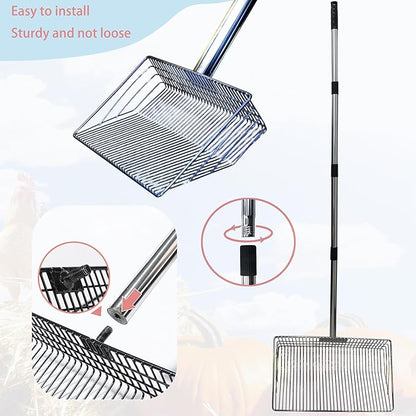 10inch Metal Chicken Poop Scooper with 54-Inch Long Handle for Coop Cleaning