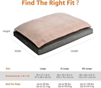 Amazon Basics Dog Bed with Cooling Gel Memory Foam, Pressure-Relief Support for Dogs up to 50lbs, Non-Slip Bottom, Machine Washable Cover, Large Sized (36" x 27"), Grey