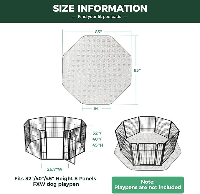 FXW Washable Pee Pads for Dogs, Puppy Pads with Super Absorbent, Specifically Designed for FXW Rollick/Homeplus 32/40/45inch 8 Panels Dog Playpen, 34" Octagon, Khaki, 1 Pack