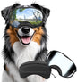 Dog Sunglasses UV Protection Clear Dog Goggles Windproof Glasses with Elastic Straps for Medium-Large Breed, Black Frame + Silver Lens