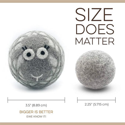 Fluff Ewes Wool Dryer Balls 3 Pack Premium New Zealand Wool Laundry Balls for Dryer, No Static Dryer Balls Laundry Reusable Cute - XL Wool Dryer Balls Cute, Baby Dryer Balls for Dryers - Lights