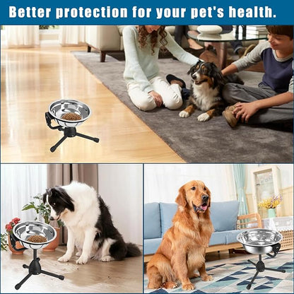 Elevated Dog Bowl with Adjustable Metal Stand, Medium Size for Dogs 30-70 lbs, 0.5 Gal 2 Liter, Stainless Steel Food & Water Bowl Set