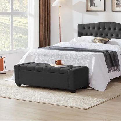 48" Ottoman with Storage, Storage Ottoman Bench with Safety Hinge, Upholstered Entryway Bench with Seating for Bedroom, Living Room, Holds up to 330 lb, Dark Gray